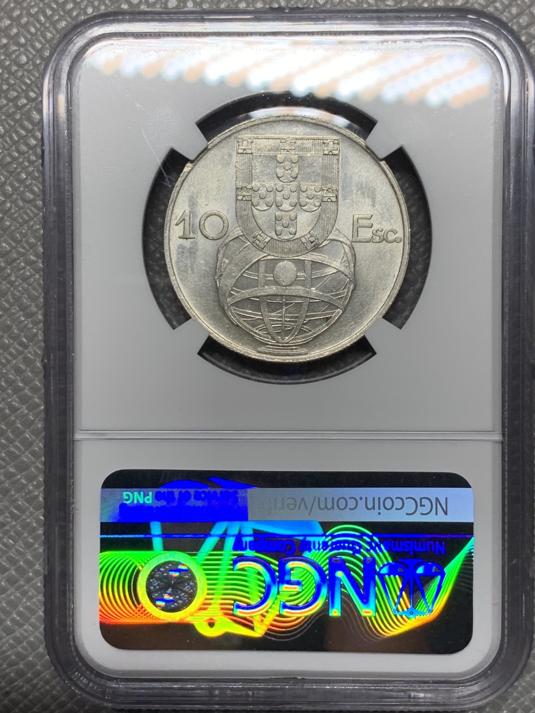 《竞宝斋》第143场-周日，周一 2场 (全场包邮) NGC-MS62 葡萄牙1954年 大帆船10埃斯库多 顶级原光银币