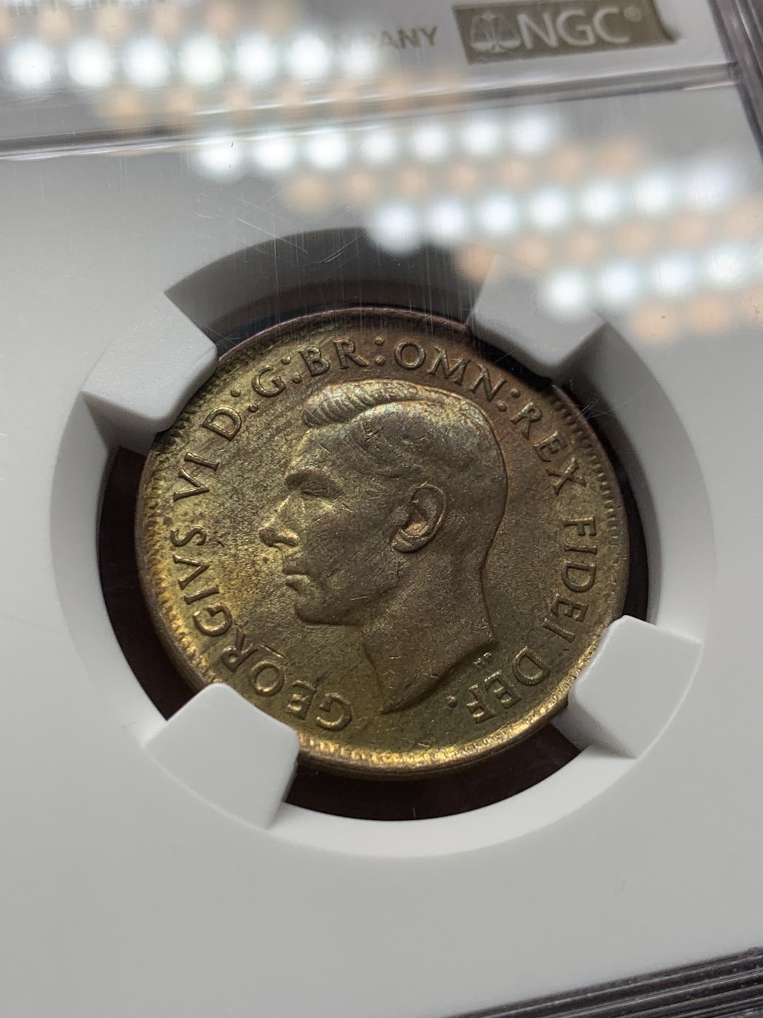 《竞宝斋》第143场-周日，周一 2场 (全场包邮) NGC MS62 澳大利亚 1951 乔六 p版1/2便士