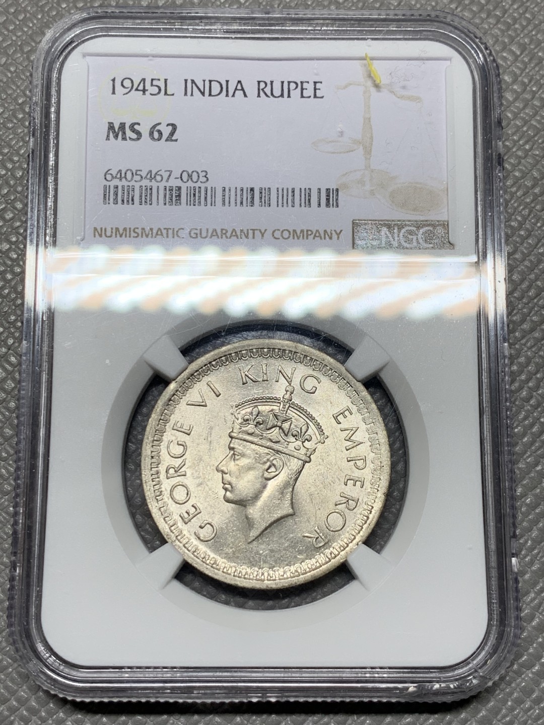 《竞宝斋》第143场-周日，周一 2场 (全场包邮) NGC-MS62 英属印度 1945 1卢比 银币