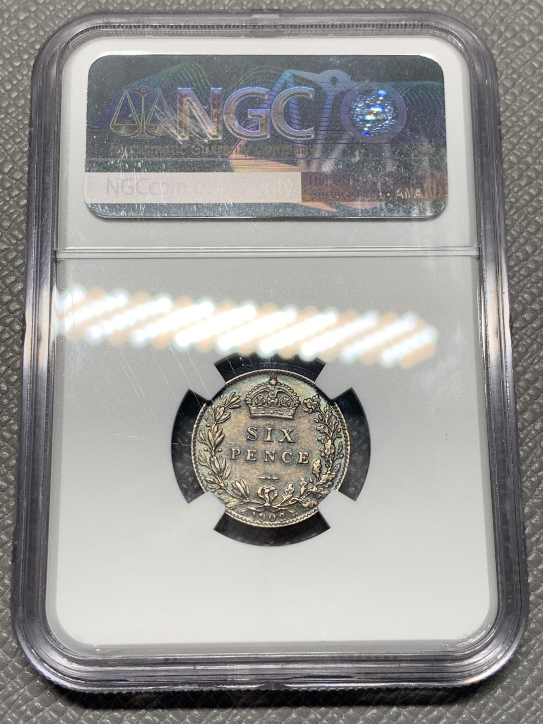 《竞宝斋》第143场-周日，周一 2场 (全场包邮) NGC-AU58 英国1902年 爱七 6便士银币 好品老包浆