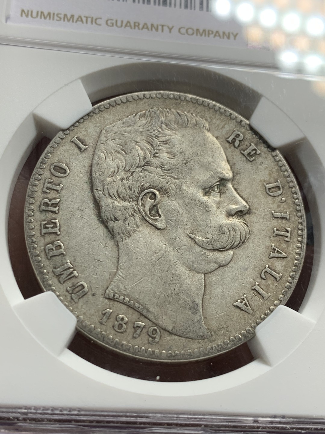 《竞宝斋》第143场-周日，周一 2场 (全场包邮) NGC-XF40 意大利1879年 翁贝托5里拉大银币 原味好品