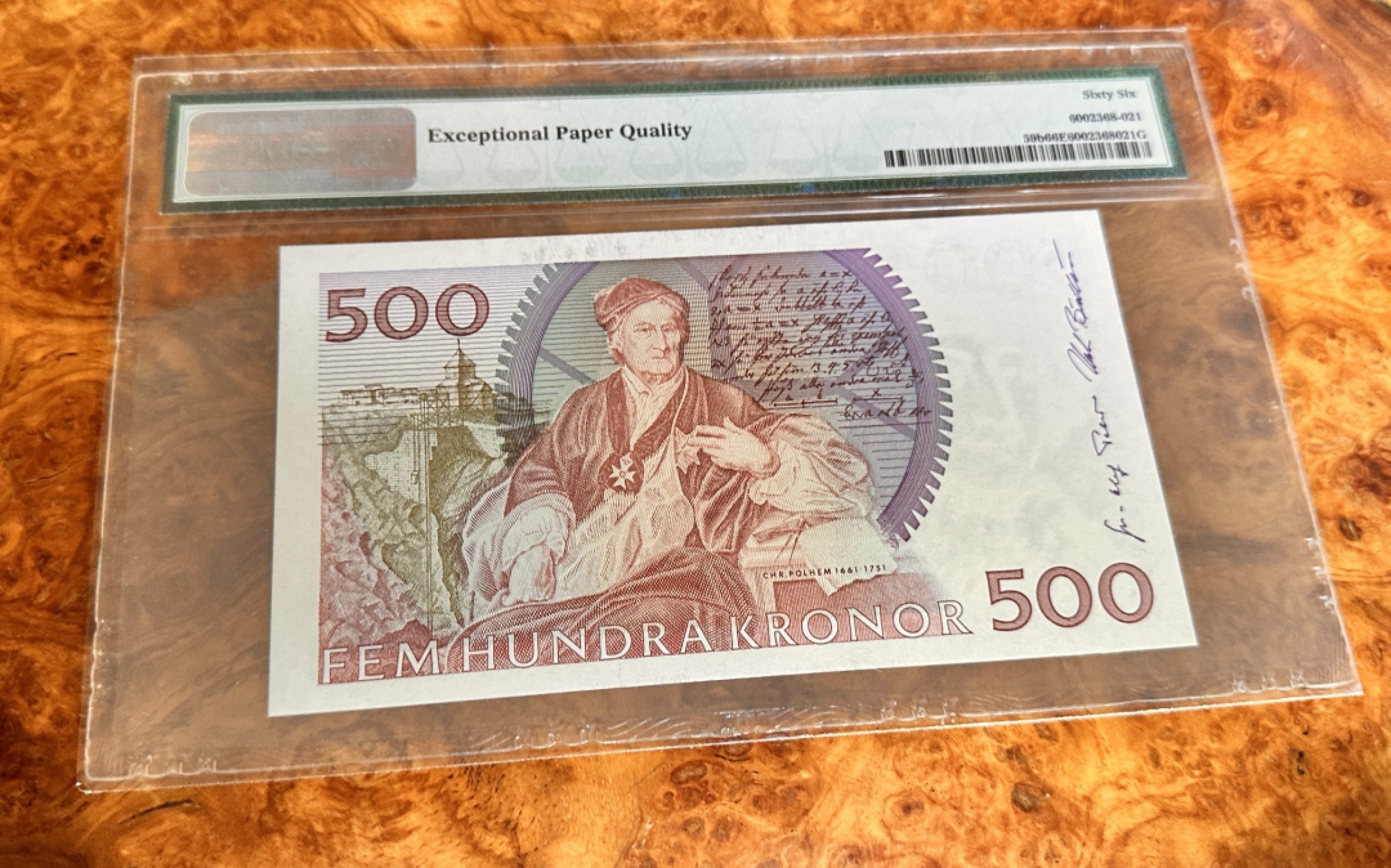Chase Auction 第19期 - - 外钞、民国钞和人民币混合场！ 1994年瑞典500克朗，PMG66，红卡尔，卡尔十一世，无全息版，号码无4！