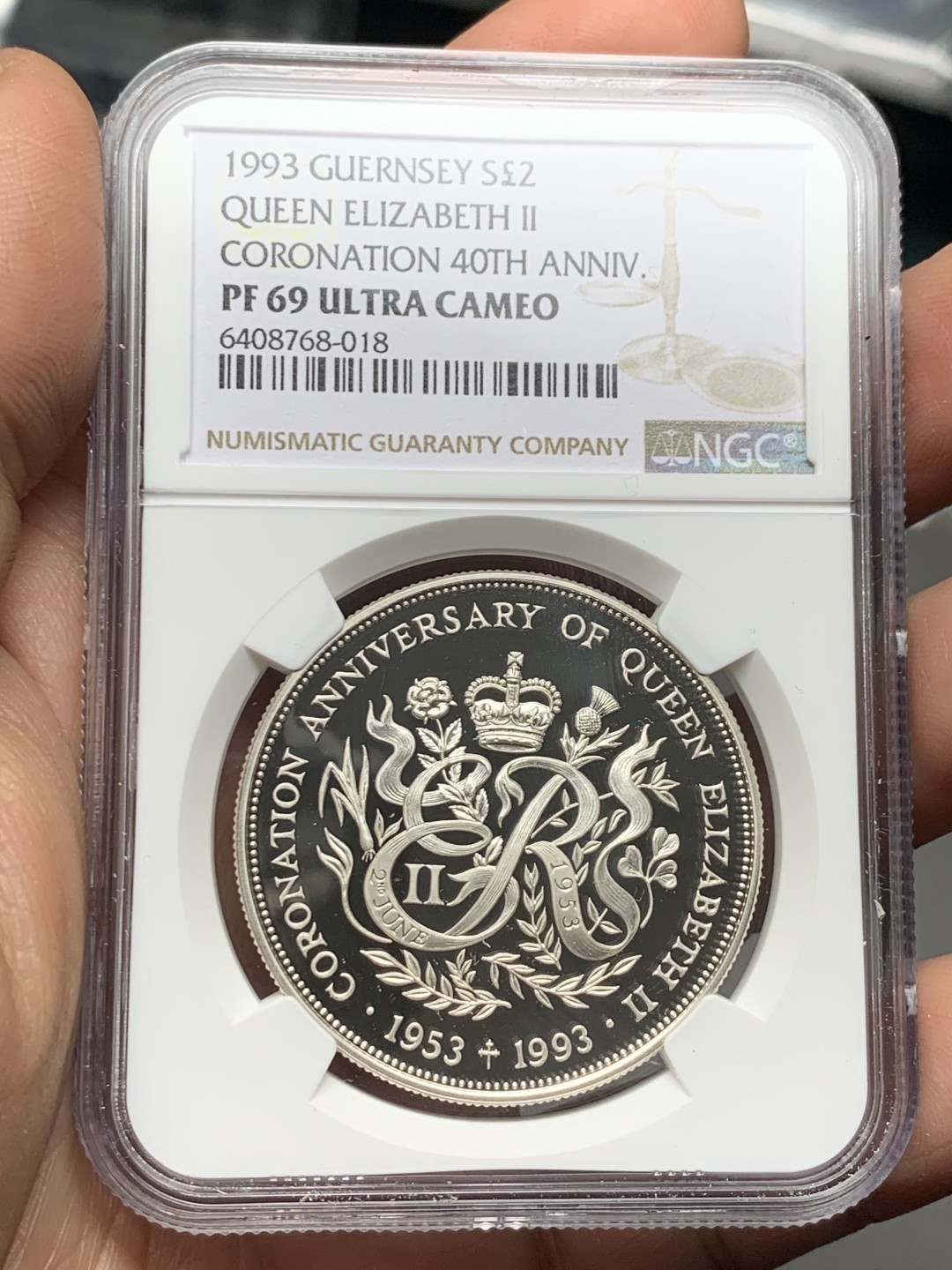 《竞宝斋》第143场-周日，周一 2场 (全场包邮) NGC-PF69 根西岛 1993年 2镑银币 精制大银币 小国家稀少品种