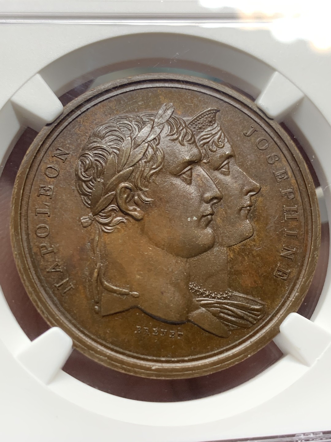 《竞宝斋》第143场-周日，周一 2场 (全场包邮) NGC MS63BN 法国 1804年拿破仑 加冕纪念铜章 正面为拿破仑和约瑟芬的半身像 背面细节充沛 非常不错