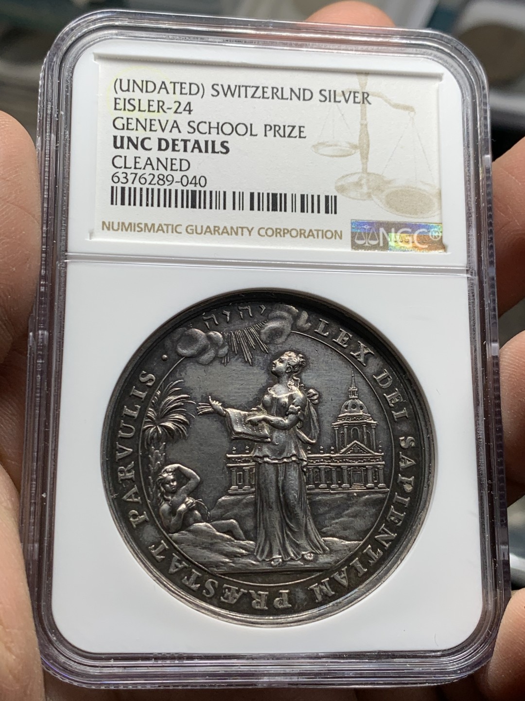 《竞宝斋》第143场-周日，周一 2场 (全场包邮) NGC-UNC 瑞士 18世纪 无纪年 日内瓦校园纪念 银章 非常好的状态
