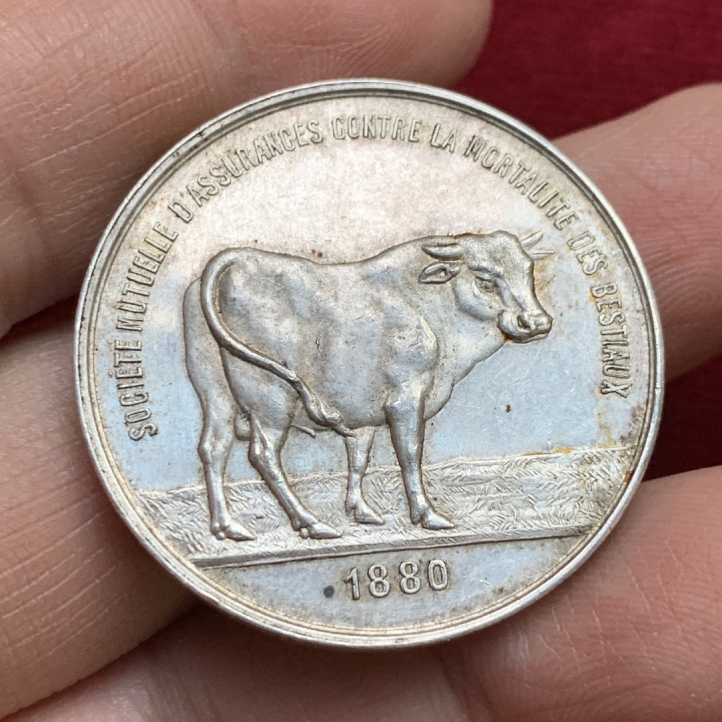 《竞宝斋》第143场-周日，周一 2场 (全场包邮) 法国 1880年 大水牛 圆形JETON 银质 好品 21.7克 34.5mm