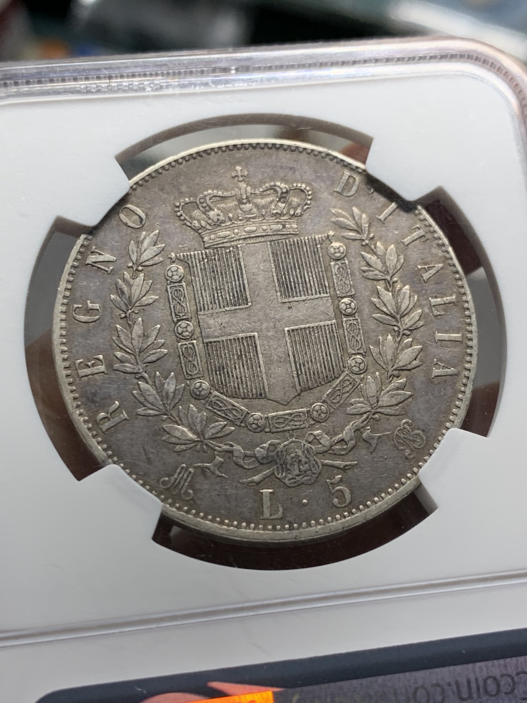 《竞宝斋》第143场-周日，周一 2场 (全场包邮) NGC-XF45 1872年意大利5里拉银币，原味包浆