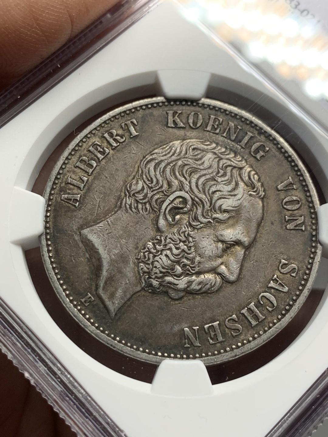 《竞宝斋》第143场-周日，周一 2场 (全场包邮) NGC-AU50 德国1902年 萨克森5马克大银币 传世黑包浆