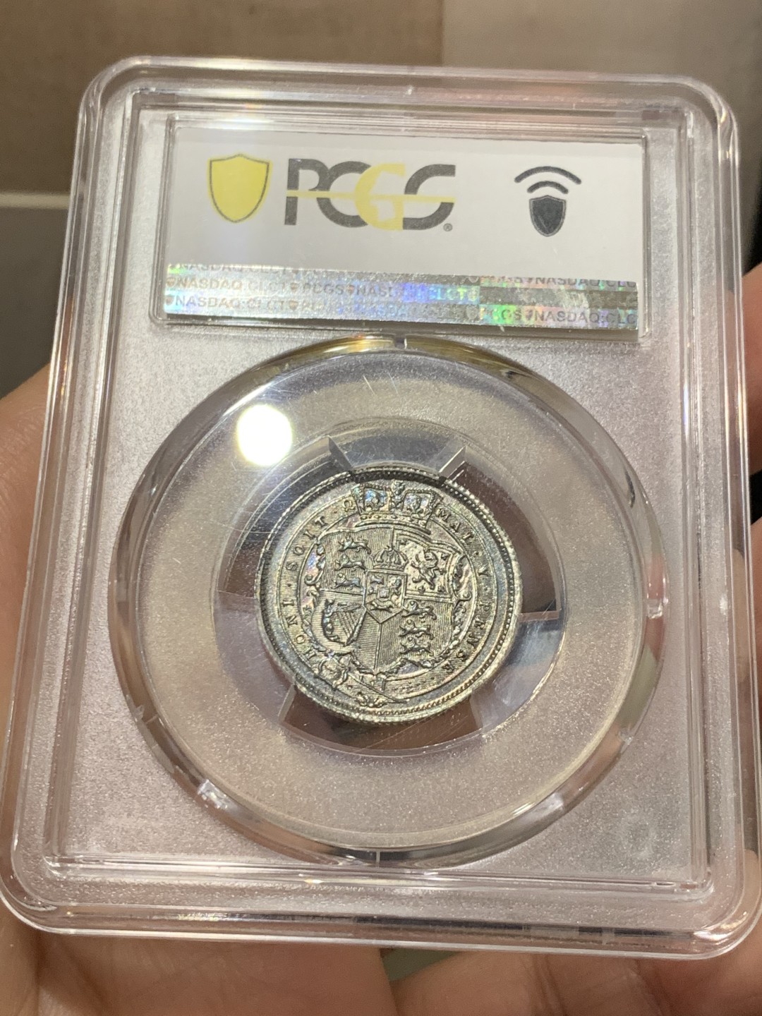 《竞宝斋》第143场-周日，周一 2场 (全场包邮) PCGS MS62 英国 1820年 乔治三世1先令银币 低评状态 典型欧洲包浆