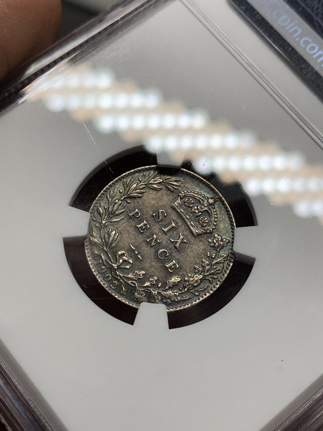 《竞宝斋》第143场-周日，周一 2场 (全场包邮) NGC-AU58 英国1902年 爱七 6便士银币 好品老包浆