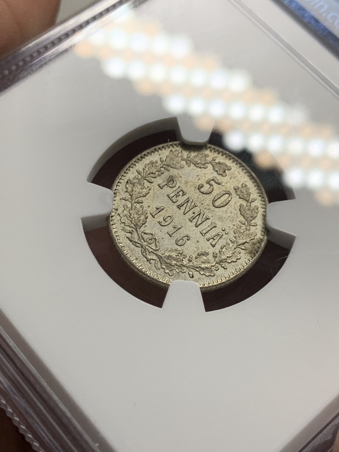 《竞宝斋》第143场-周日，周一 2场 (全场包邮) NGC-MS63 俄属芬兰1916年 双头鹰50分银币 细节一流非常漂亮