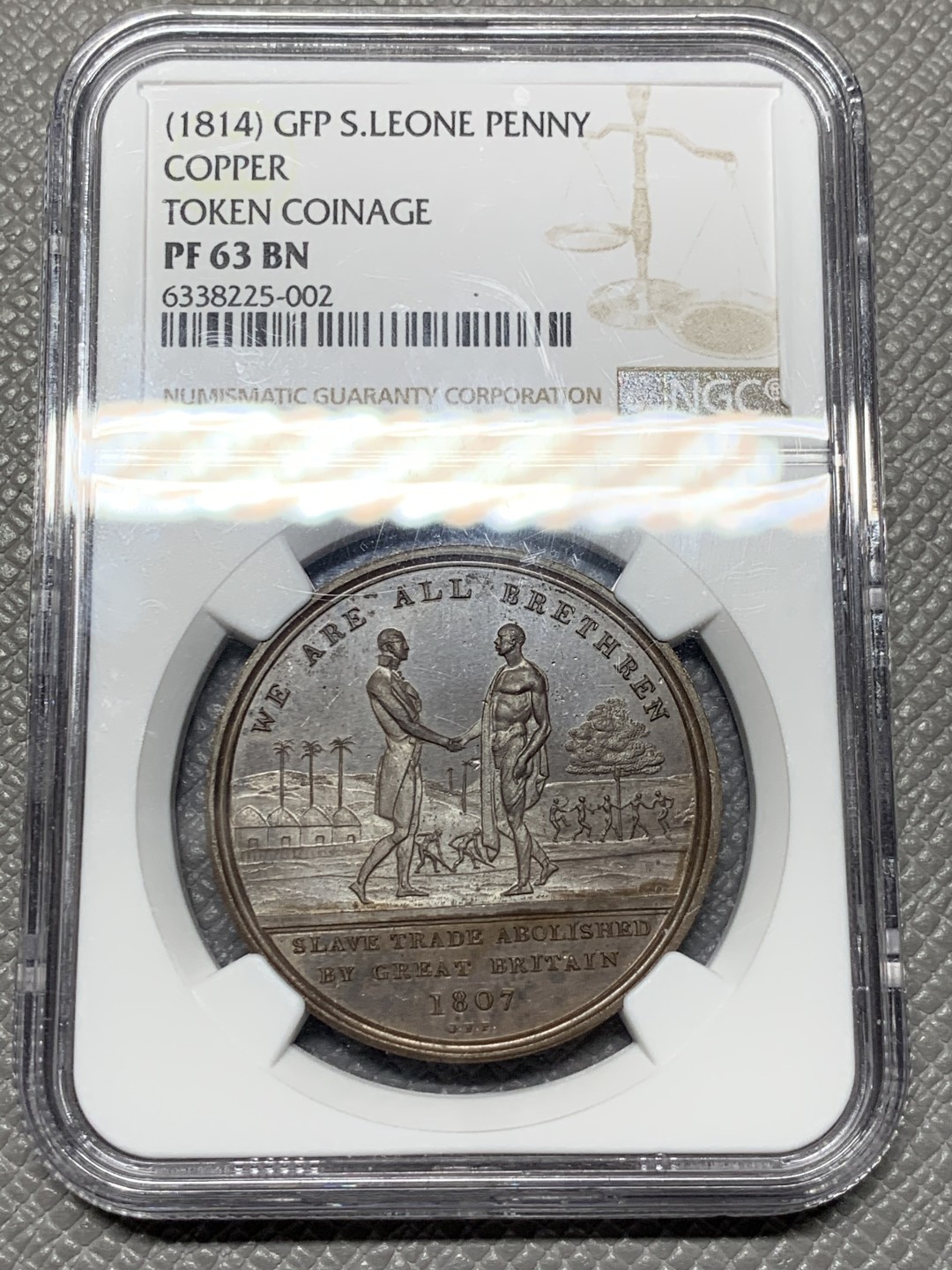 《竞宝斋》第143场-周日，周一 2场 (全场包邮) NGC-PF63BN 塞拉利昂1814年 废奴1便士 精制罕见