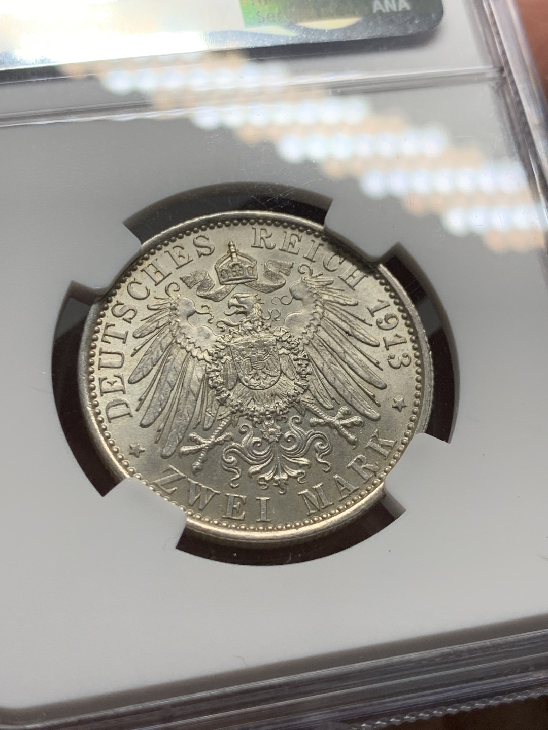 《竞宝斋》第143场-周日，周一 2场 (全场包邮) NGC-MS62 德国 1913年 2马克 银币 普鲁士 威廉二世军装版银币 原光好品