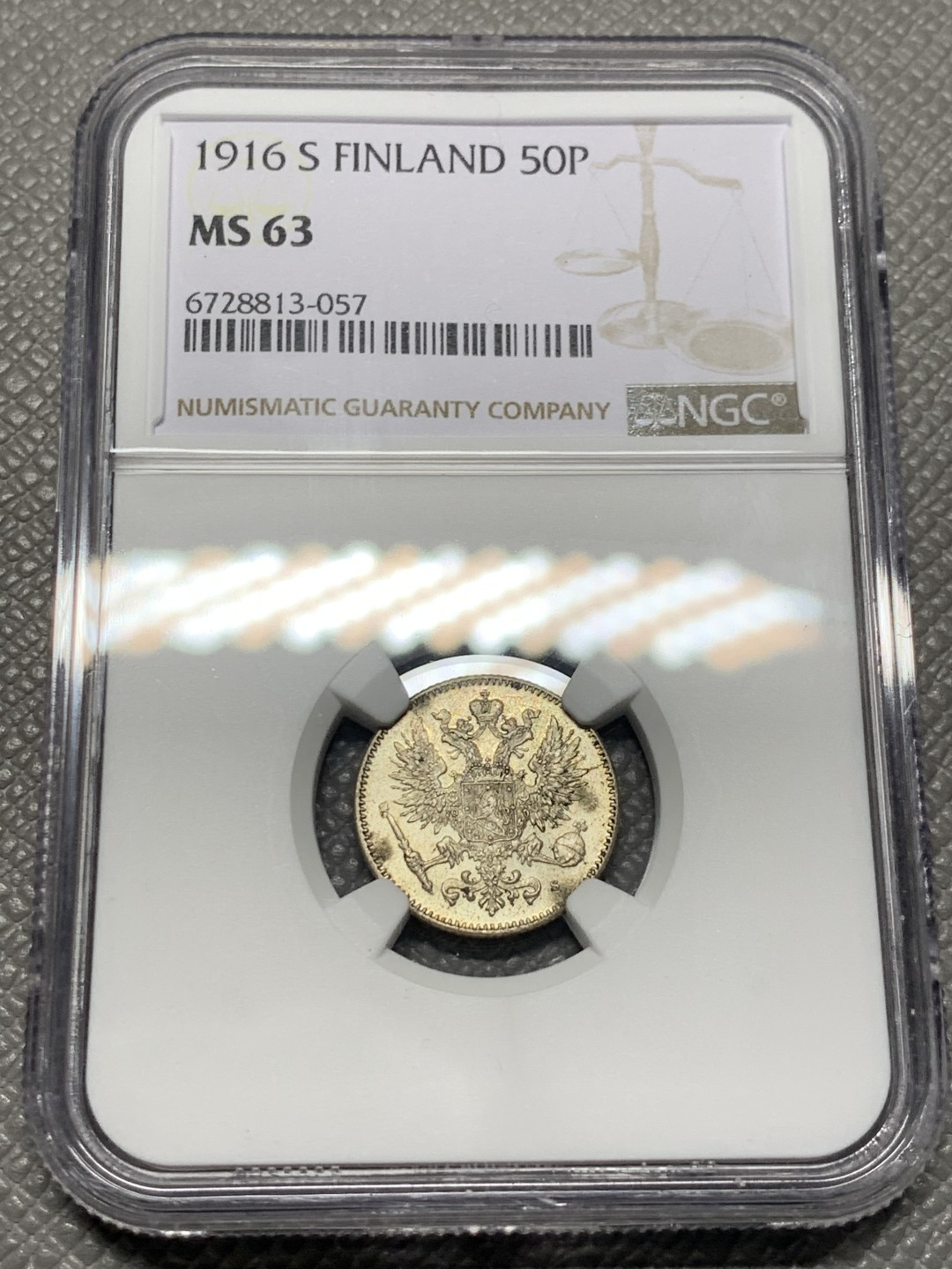 《竞宝斋》第143场-周日，周一 2场 (全场包邮) NGC-MS63 俄属芬兰1916年 双头鹰50分银币 细节一流非常漂亮