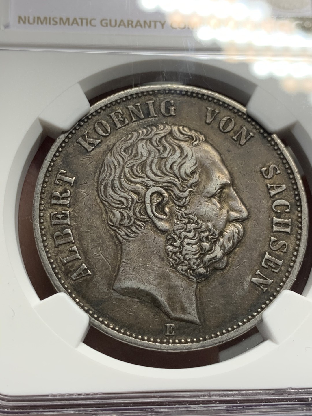 《竞宝斋》第143场-周日，周一 2场 (全场包邮) NGC-AU50 德国1902年 萨克森5马克大银币 传世黑包浆