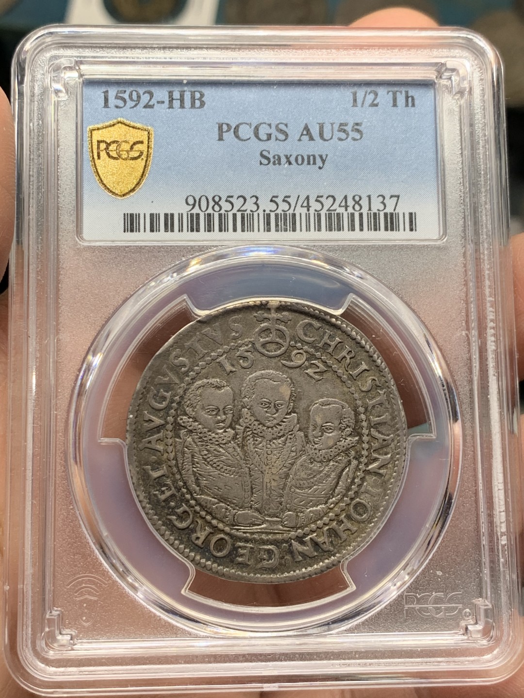 《竞宝斋》第143场-周日，周一 2场 (全场包邮) PCGS AU55萨克森1592三兄弟半泰勒 PCGS唯一冠军