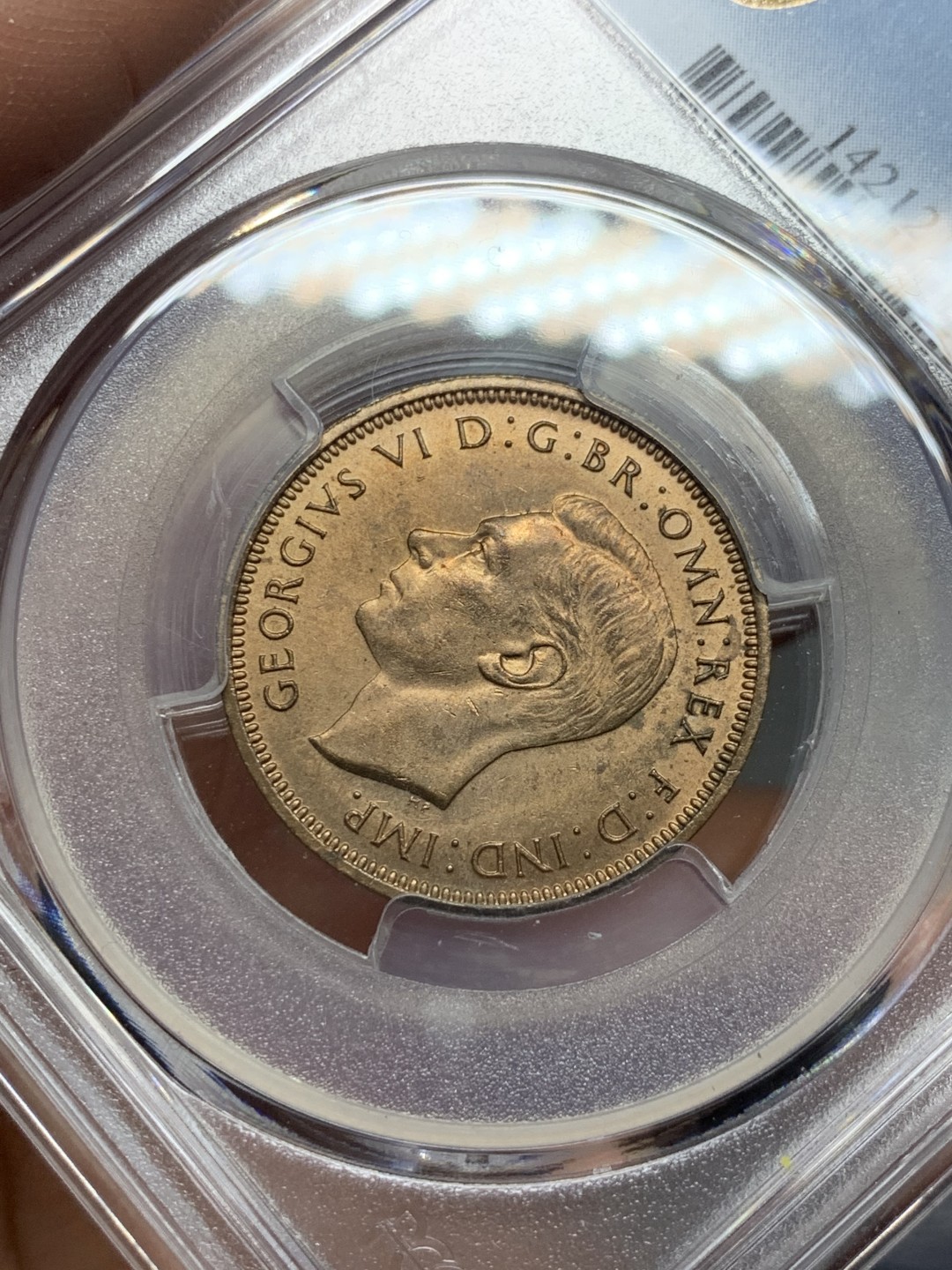 《竞宝斋》第143场-周日，周一 2场 (全场包邮) PCGS-MS63RD 英国 1941年 乔治六世1/2便士铜币。难得满铜光，RD级别很少见。乔六较早期年份，更高分仅2枚，凑套合适