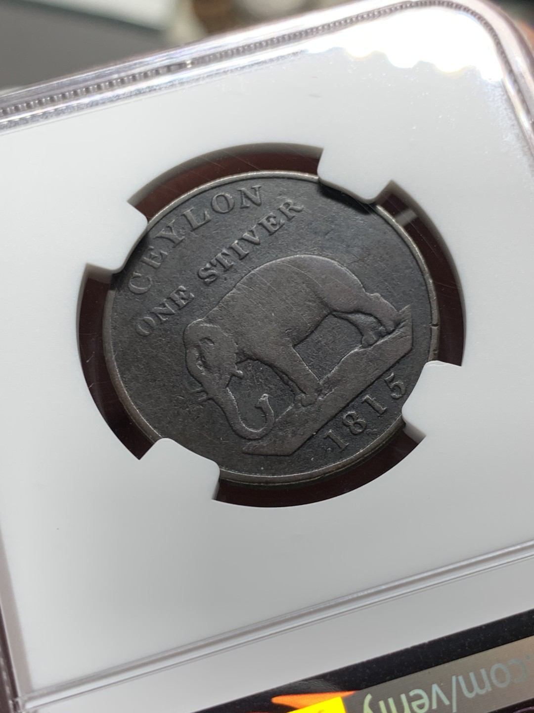 《竞宝斋》第143场-周日，周一 2场 (全场包邮) NGC VF 1815年 英属锡兰 乔治三世1Stiver铜币，乔三头像+亚洲象的组合。少见品种，英属锡兰首年，单年版本。同年英国废黜原锡兰国王，并由乔三兼任