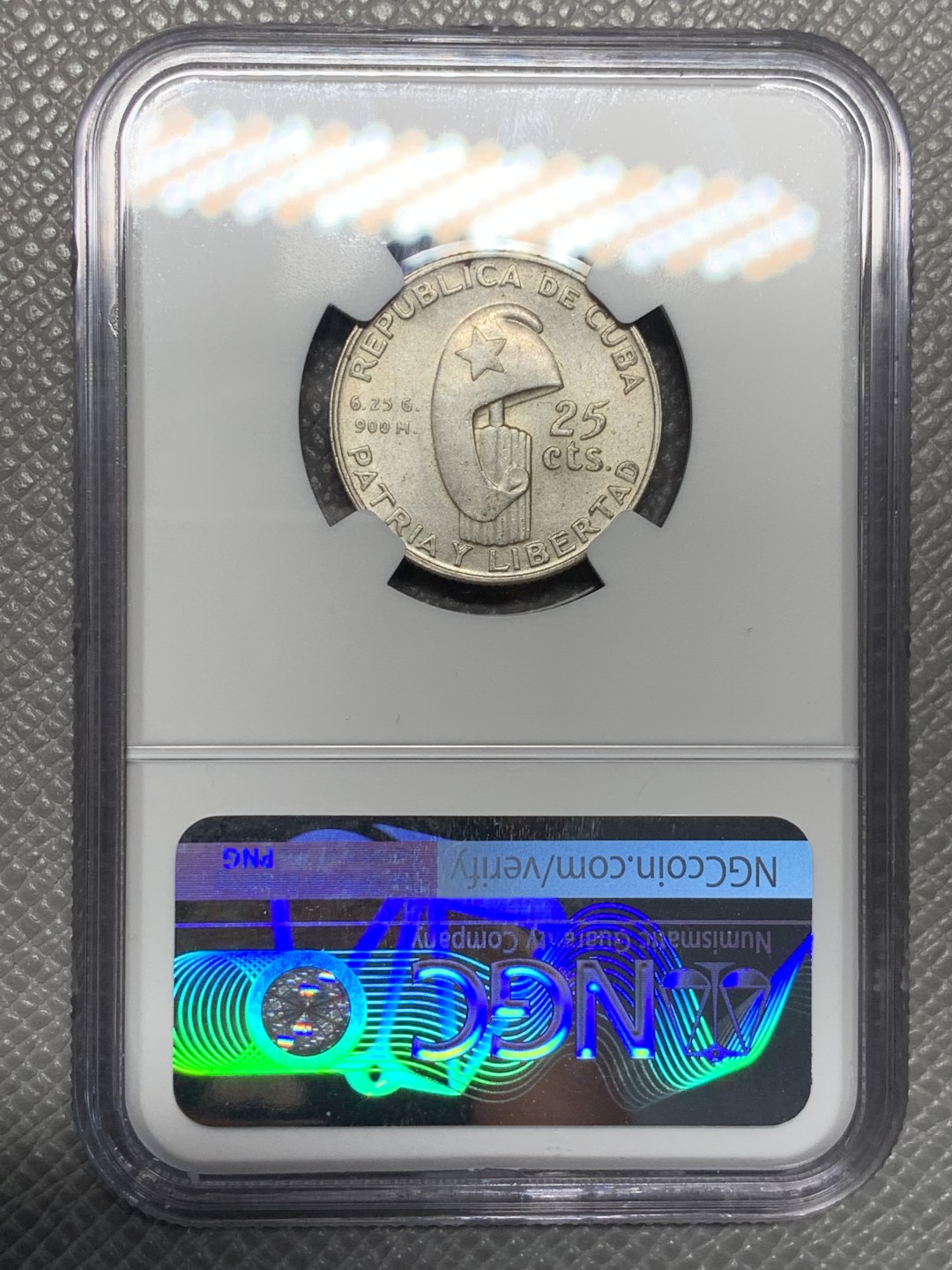 《竞宝斋》第143场-周日，周一 2场 (全场包邮) NGC-MS63 古巴1953年 何塞马丁 25分顶级原光银币 