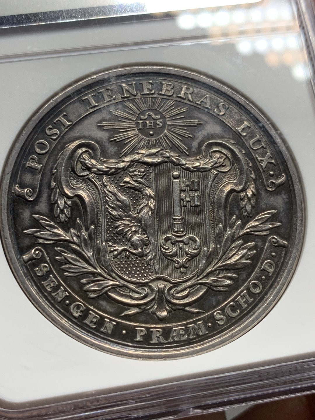 《竞宝斋》第143场-周日，周一 2场 (全场包邮) NGC-UNC 瑞士 18世纪 无纪年 日内瓦校园纪念 银章 非常好的状态