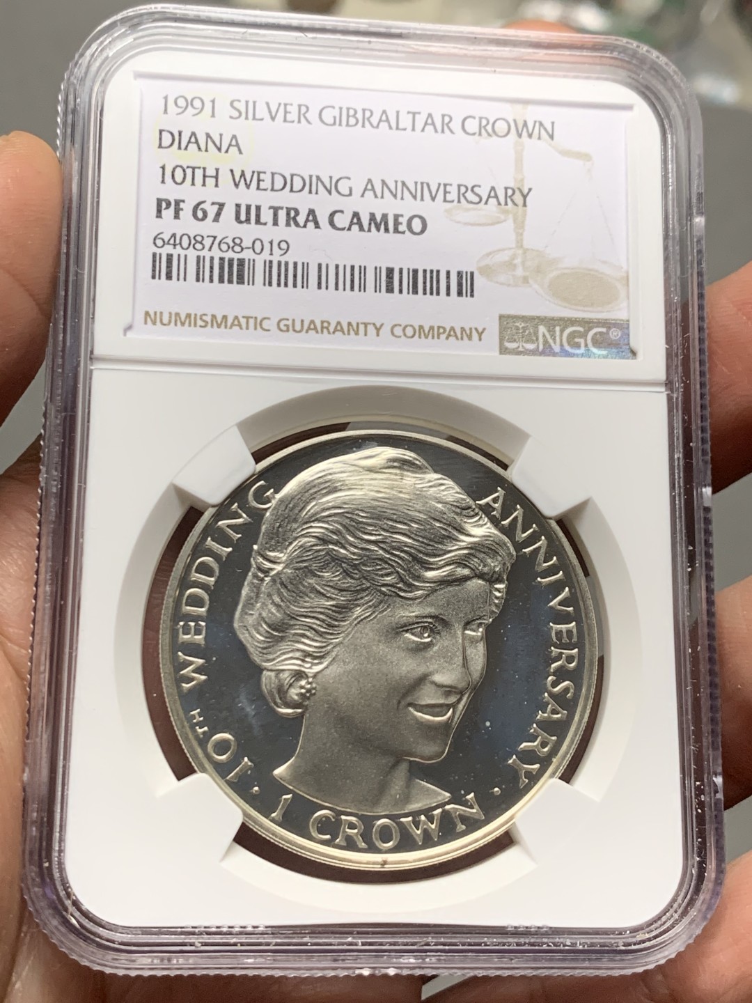《竞宝斋》第143场-周日，周一 2场 (全场包邮) NGC-PF67 直布罗陀1991 戴安娜1克朗 精制大银币 