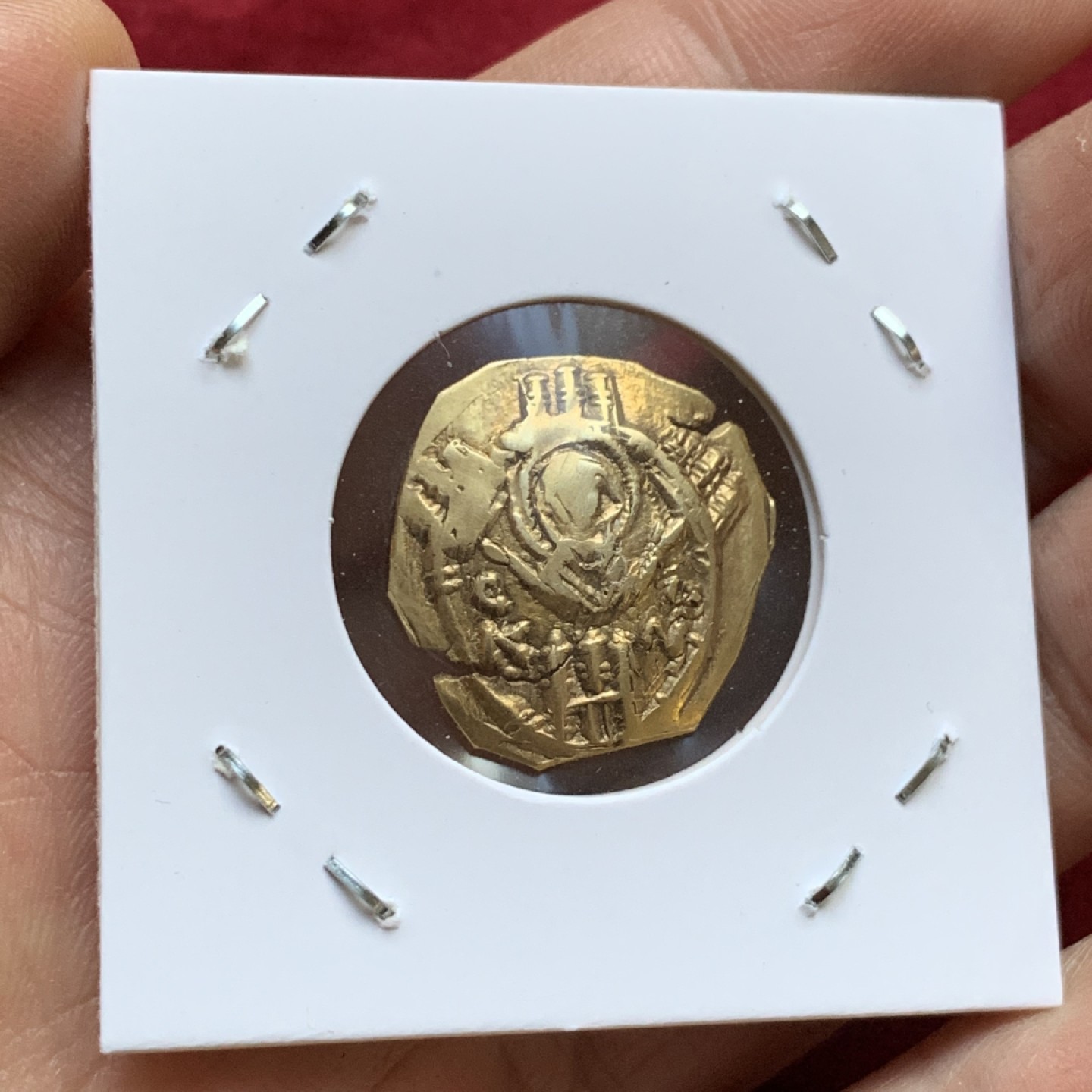 《竞宝斋》第143场-周日，周一 2场 (全场包邮) 公元1282-1328年 拜占庭王朝碟形金币 3.03克 正面圣女像，背面耶稣基督和皇帝安德洛尼卡二世Andronicus II和太子迈克尔九世Michael IX站像