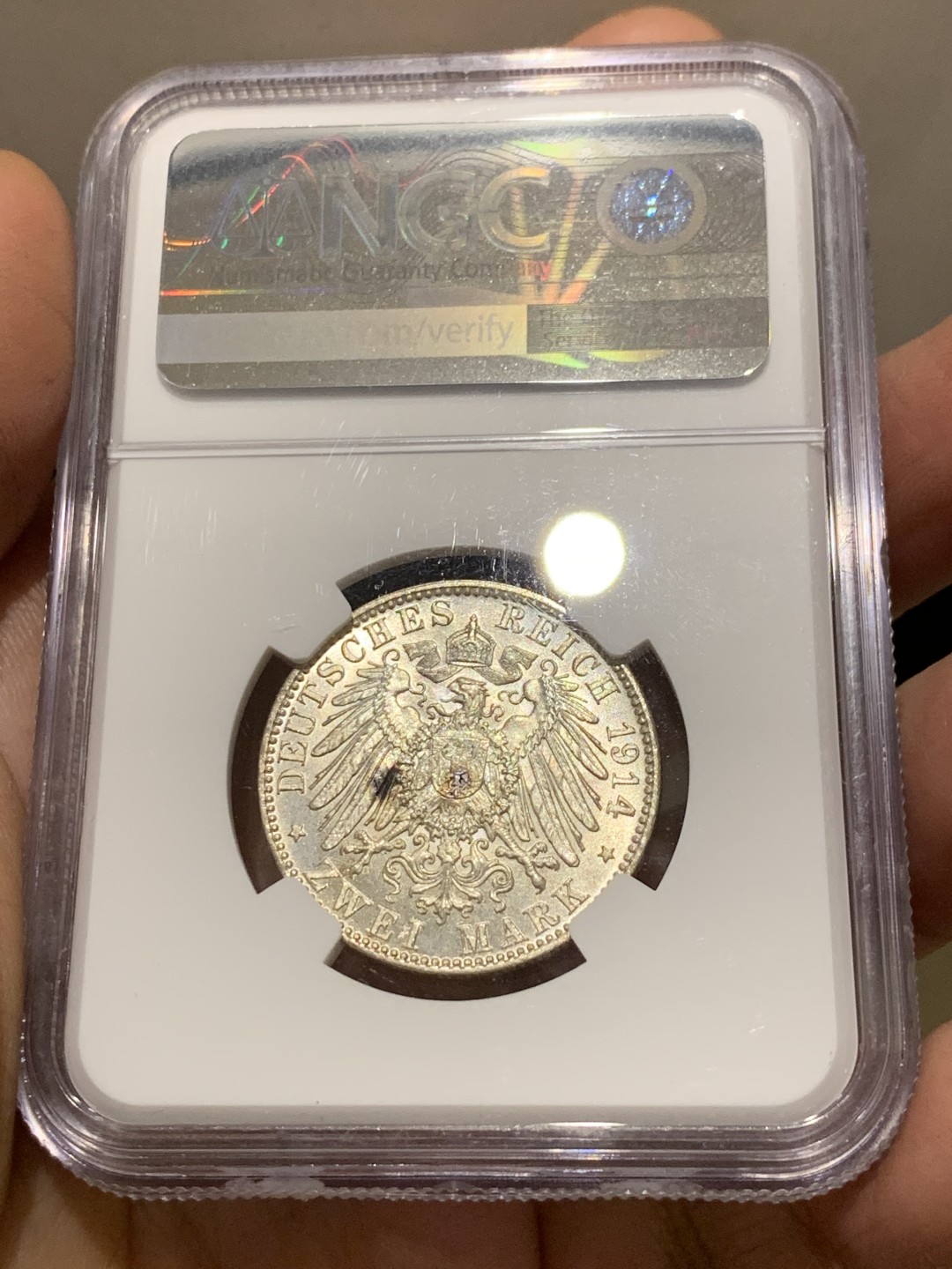 《竞宝斋》第143场-周日，周一 2场 (全场包邮) NGC MS-63  德国巴伐利亚   1914年   路德维希 少见原光2马克