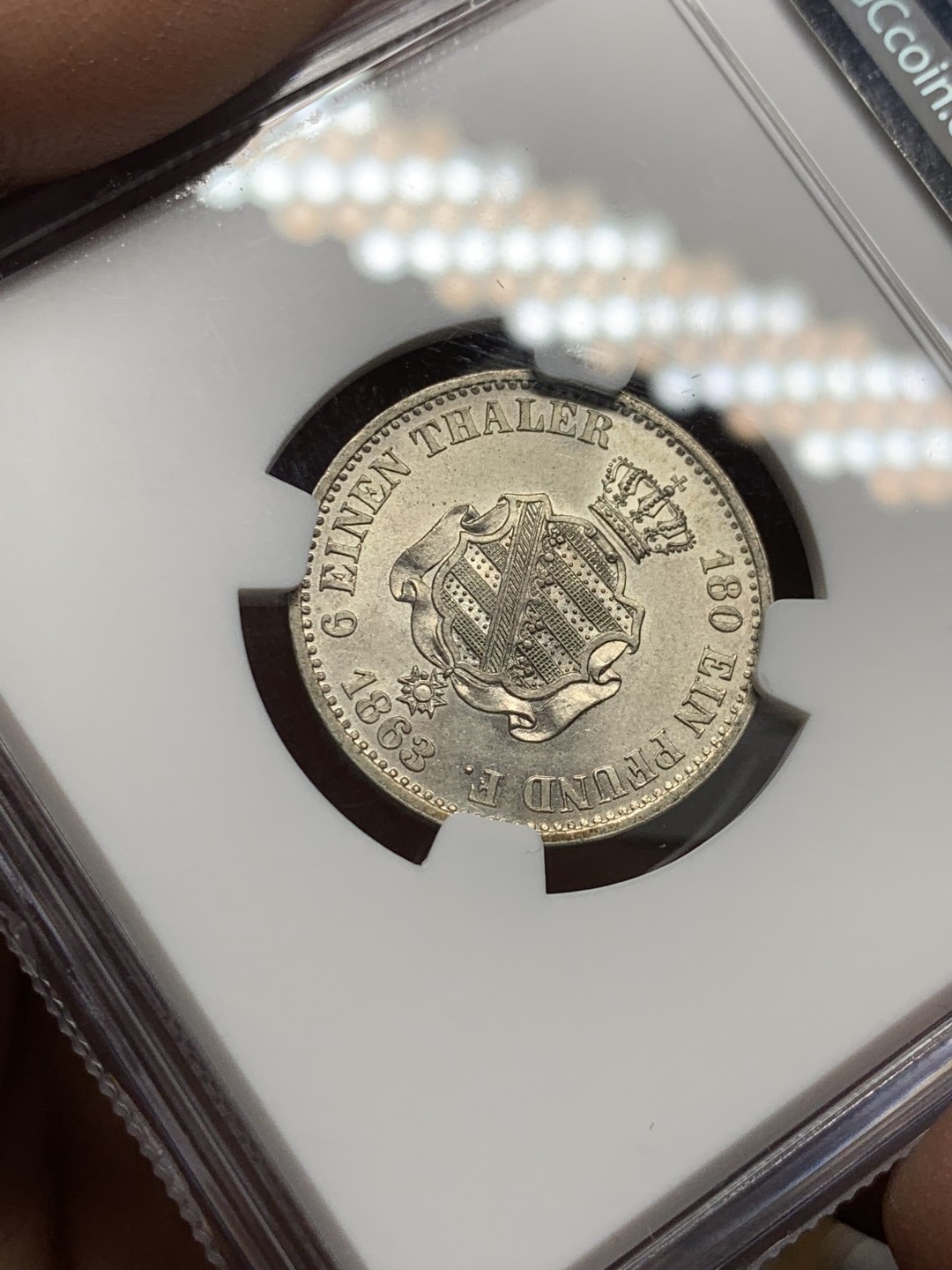 《竞宝斋》第143场-周日，周一 2场 (全场包邮) NGC-MS62 德国1863年萨克森1/6泰勒