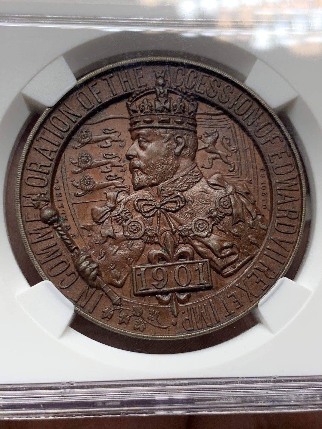 《竞宝斋》第143场-周日，周一 2场 (全场包邮) NGC-MS62BN  加拿大 爱七1901多伦多 工业博览会铜章 细节极其丰富 高浮雕