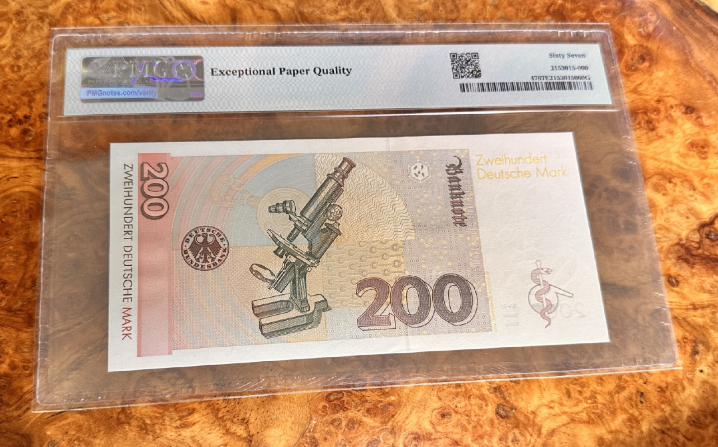 Chase Auction 第19期 - - 外钞、民国钞和人民币混合场！ 1996年德国200马克，PMG67，无4号码，科学家爱尔里希！更高分数只有16张！精致人物雕刻！