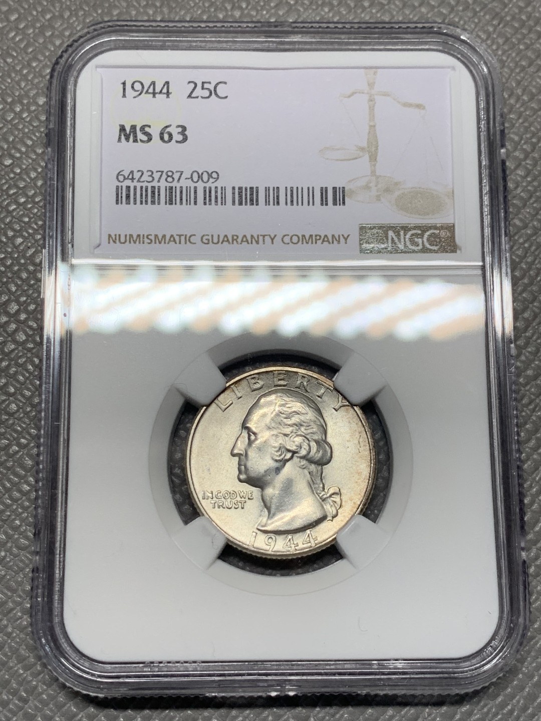 《竞宝斋》第143场-周日，周一 2场 (全场包邮) NGC-MS63 美国1944年 1/4美元银币 顶级好品