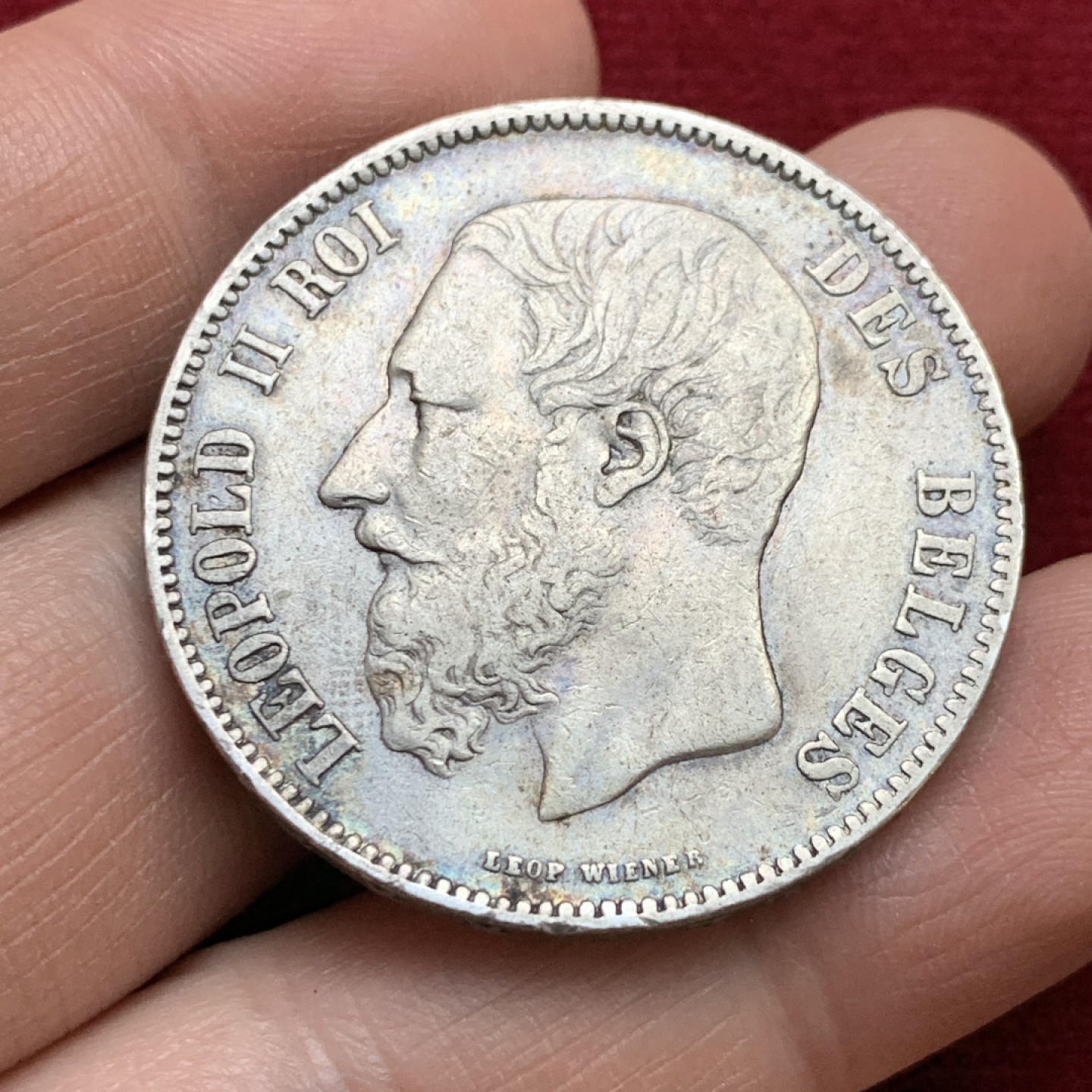 《竞宝斋》第143场-周日，周一 2场 (全场包邮) 比利时 1869年 利奥波德二世 5法郎 银币 原味包浆 细节不错