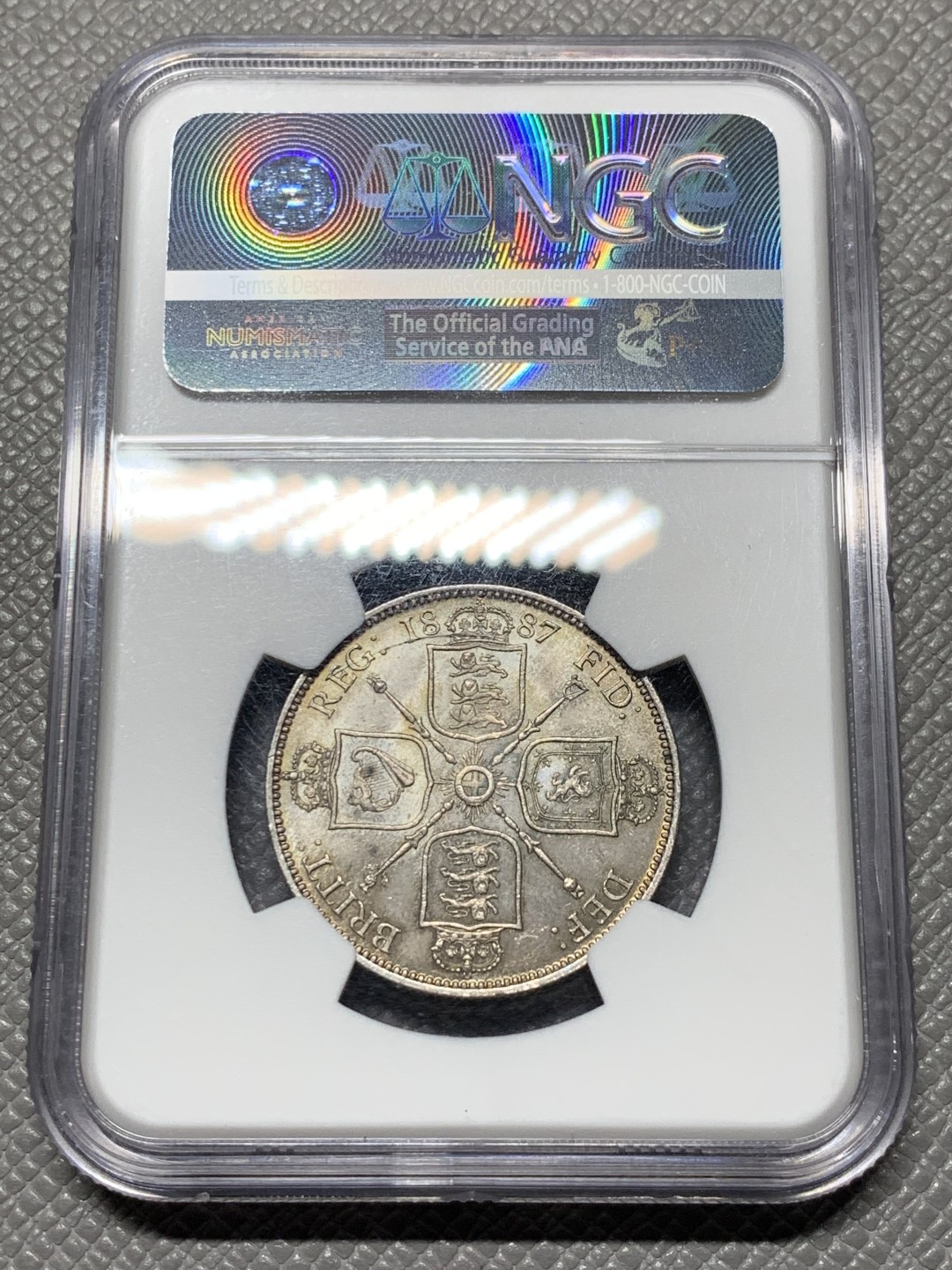 《竞宝斋》第143场-周日，周一 2场 (全场包邮) NGC-MS63 英国1887年1福林（2先令）银币，包浆漂亮