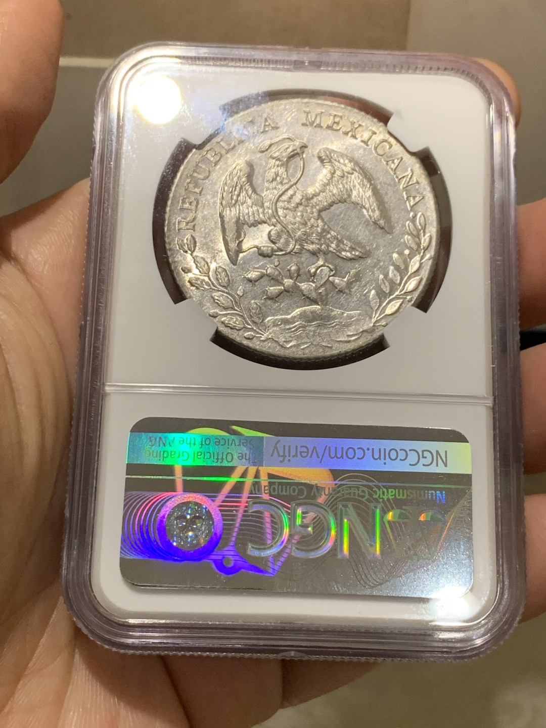 《竞宝斋》第143场-周日，周一 2场 (全场包邮) NGC MS61 墨西哥 1891年GO RS版 8R 鹰洋大银币 羽毛好 底板光亮