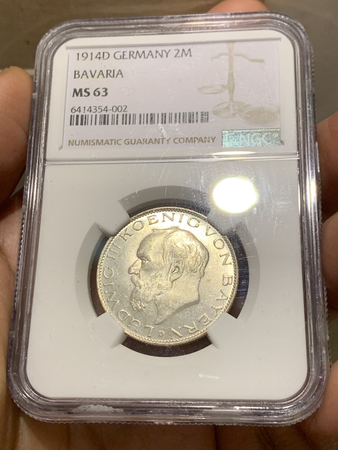 《竞宝斋》第143场-周日，周一 2场 (全场包邮) NGC MS-63  德国巴伐利亚   1914年   路德维希 少见原光2马克