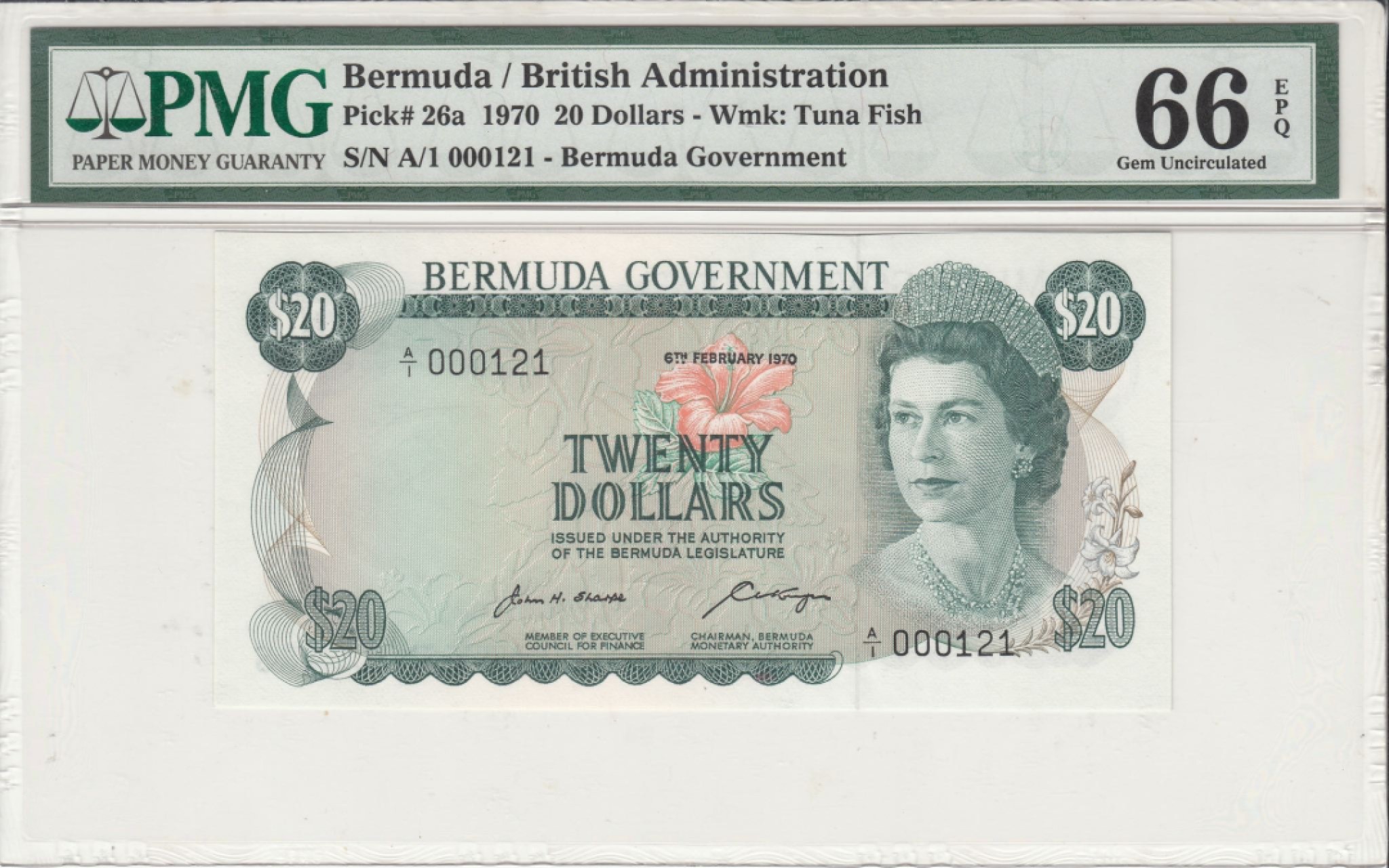 收藏联盟Quantum Auction 第240期拍卖 已更新 百慕大1970年20元 PMG66 首发A/1冠百位号