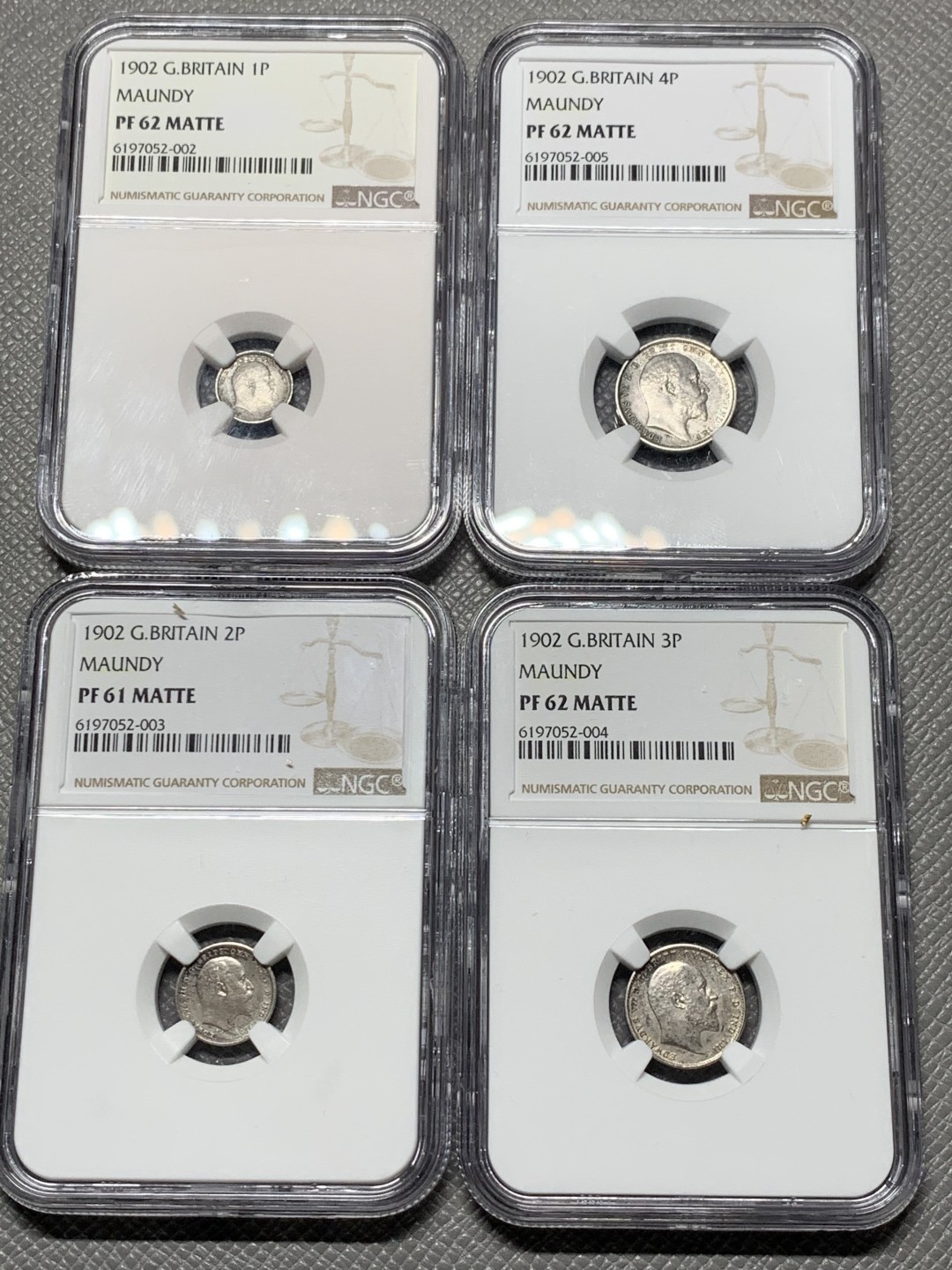 《竞宝斋》第143场-周日，周一 2场 (全场包邮) NGC-RF61-62MATTE 英国 1902年 爱德华七世濯足节 1P-4P全套四枚 状态很好低评