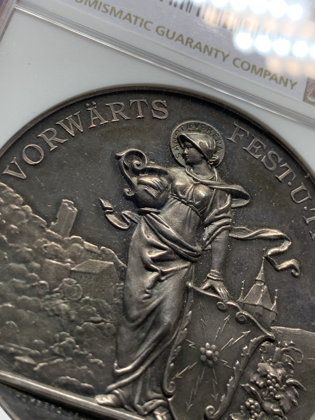 《竞宝斋》第143场-周日，周一 2场 (全场包邮) NGC MS63 1896年 瑞三阿尔高射击节银章 稀少热门品种 镜面底板 高分品质 高点俱在,近乎完美,收藏一步到位