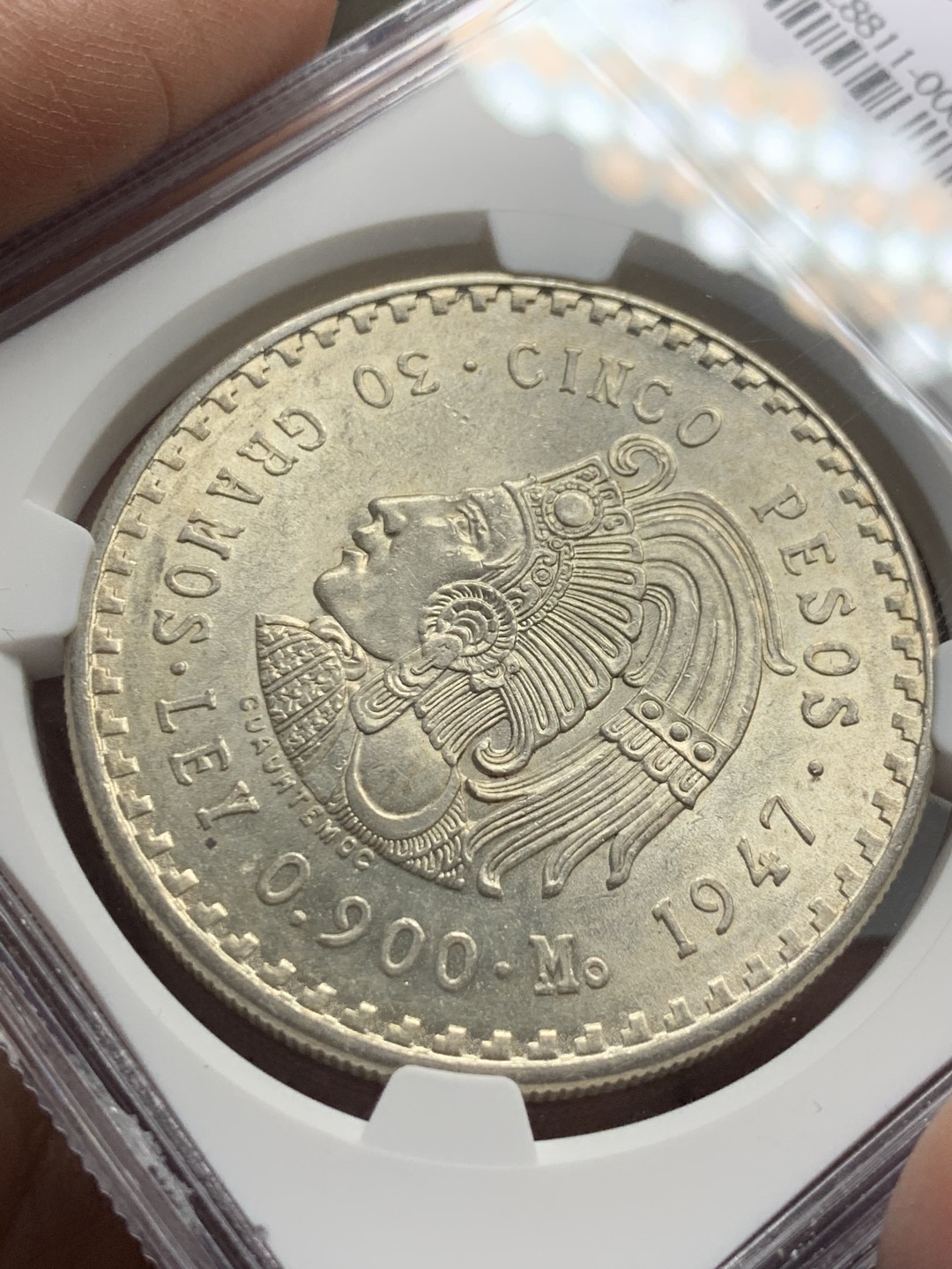 《竞宝斋》第143场-周日，周一 2场 (全场包邮) NGC-MS63 墨西哥1947年 印第安人头像5比索大银币 原光好品