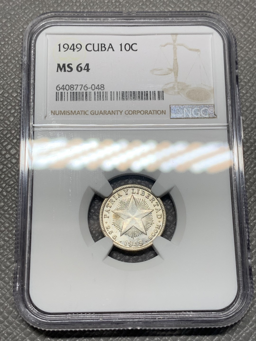 《竞宝斋》第143场-周日，周一 2场 (全场包邮) NGC-MS64 古巴1949年 大五星 10分银币 顶级好品