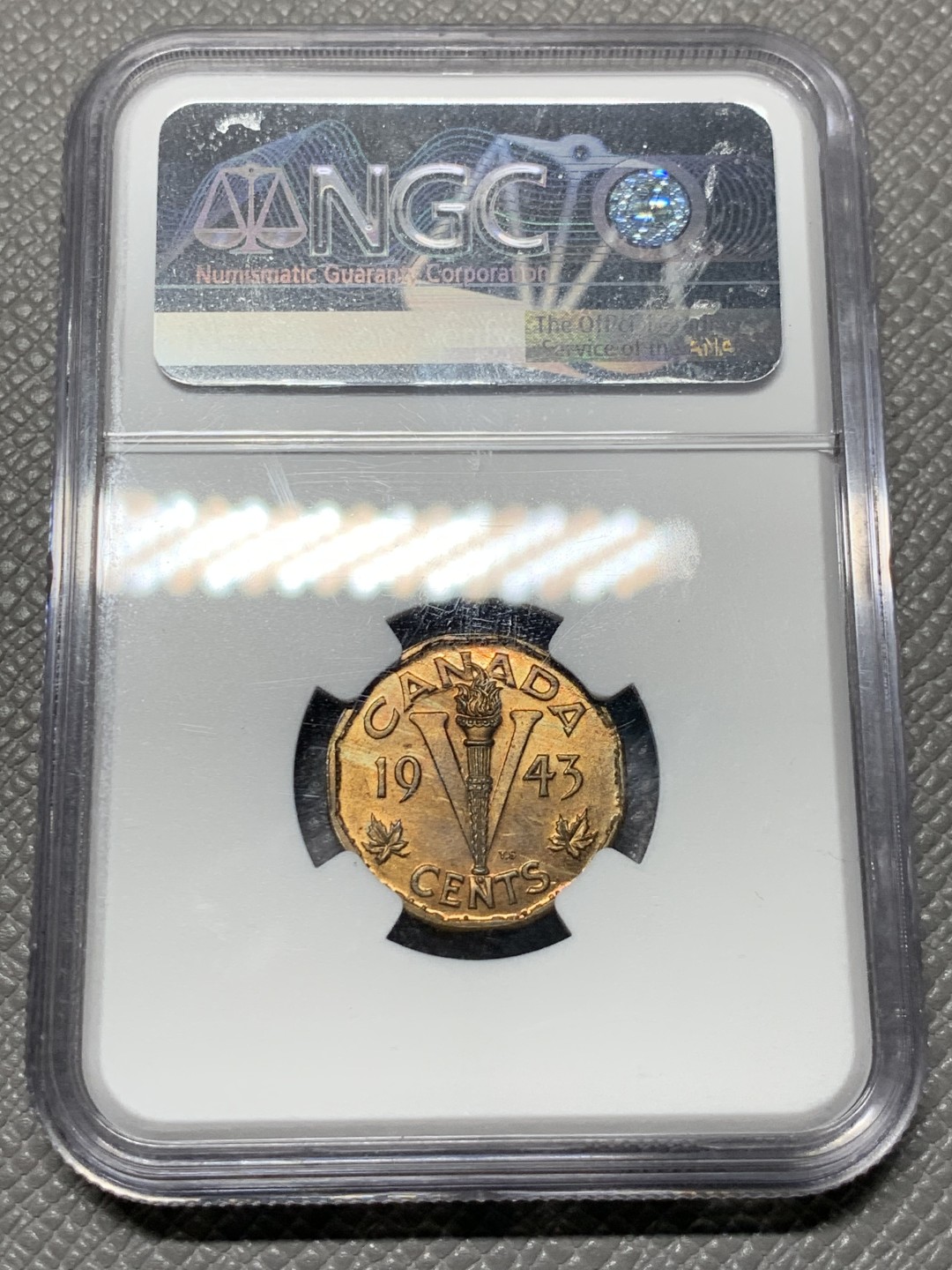《竞宝斋》第143场-周日，周一 2场 (全场包邮) NGC MS63加拿大1943年铜币1分后面由于铜紧缺都改用铁币所以铜能保存下来的好的很少