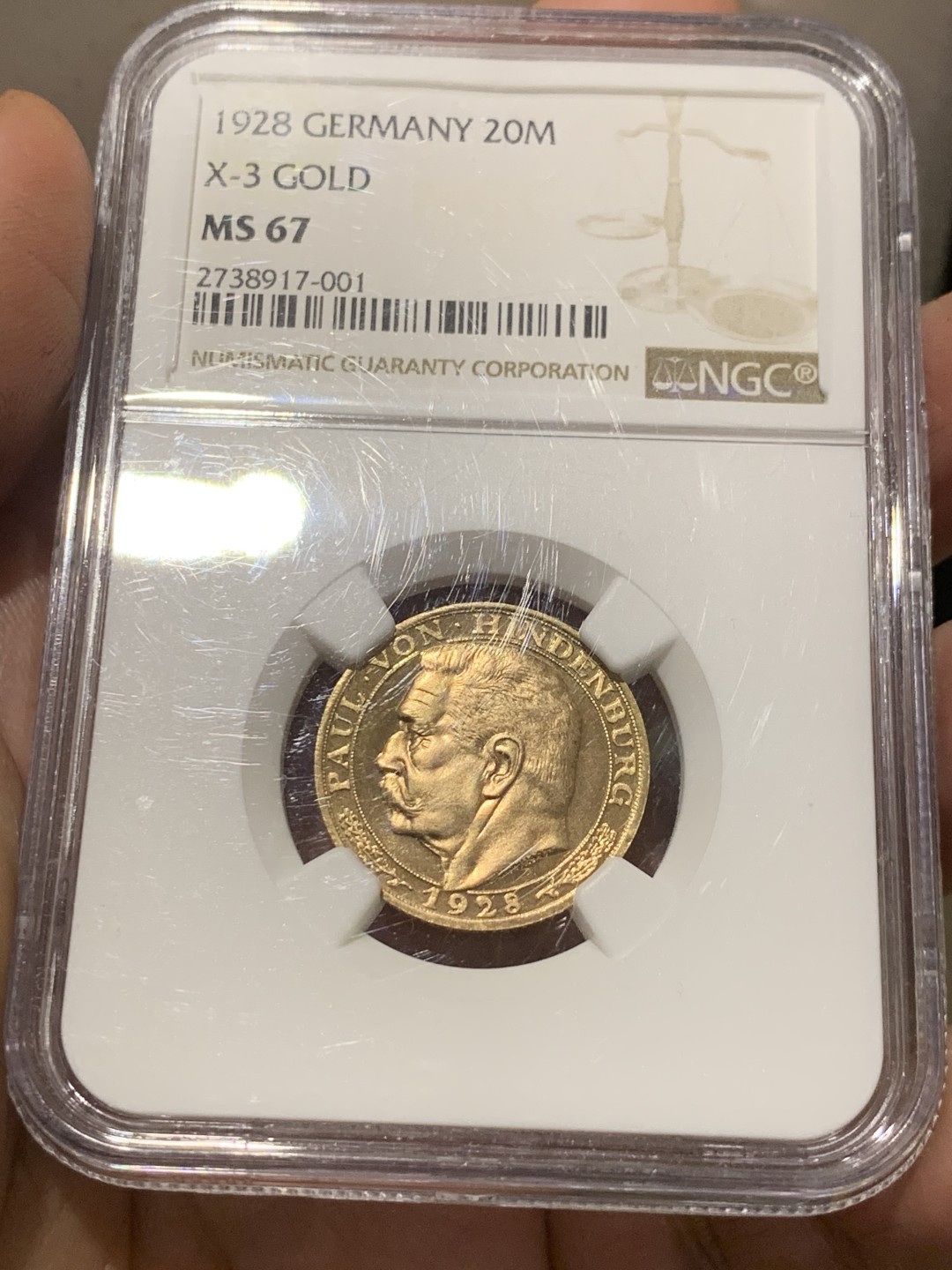 《竞宝斋》第143场-周日，周一 2场 (全场包邮) NGC-MS67 德国 1928年 20马克 金币 兴登堡80大寿 名家伯恩哈特 最高分，唯一