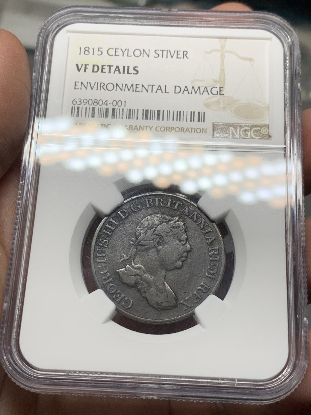 《竞宝斋》第143场-周日，周一 2场 (全场包邮) NGC VF 1815年 英属锡兰 乔治三世1Stiver铜币，乔三头像+亚洲象的组合。少见品种，英属锡兰首年，单年版本。同年英国废黜原锡兰国王，并由乔三兼任