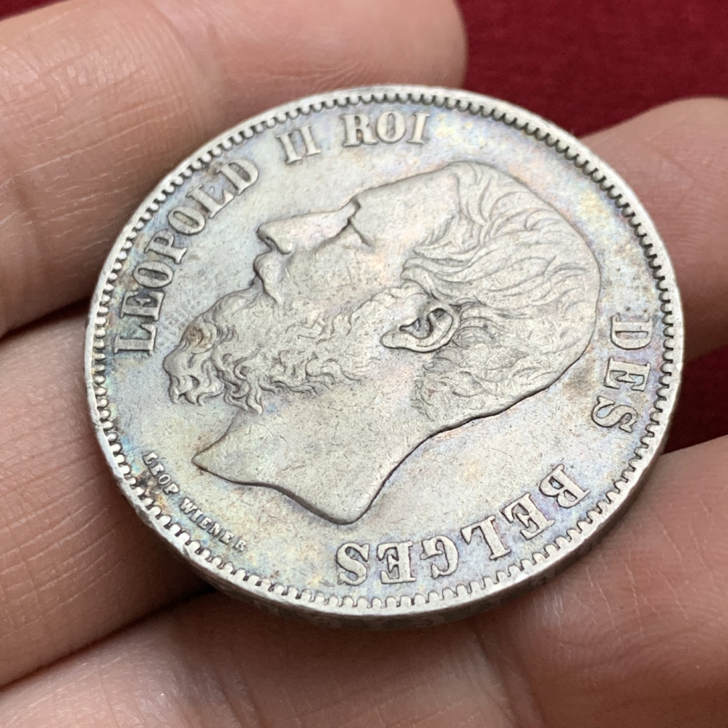 《竞宝斋》第143场-周日，周一 2场 (全场包邮) 比利时 1869年 利奥波德二世 5法郎 银币 原味包浆 细节不错