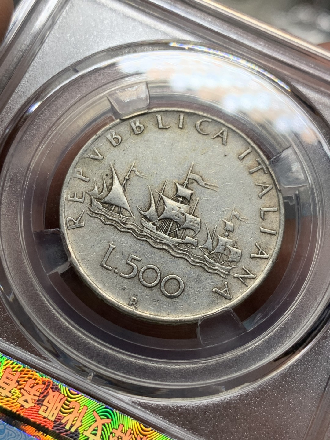 《竞宝斋》第143场-周日，周一 2场 (全场包邮) 保粹 AU55 1960意大利帆船500里拉银币