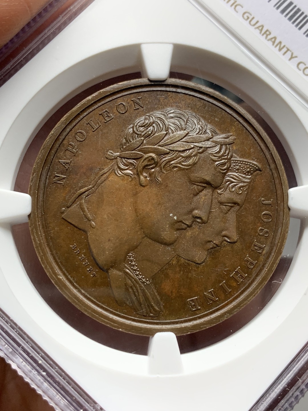 《竞宝斋》第143场-周日，周一 2场 (全场包邮) NGC MS63BN 法国 1804年拿破仑 加冕纪念铜章 正面为拿破仑和约瑟芬的半身像 背面细节充沛 非常不错