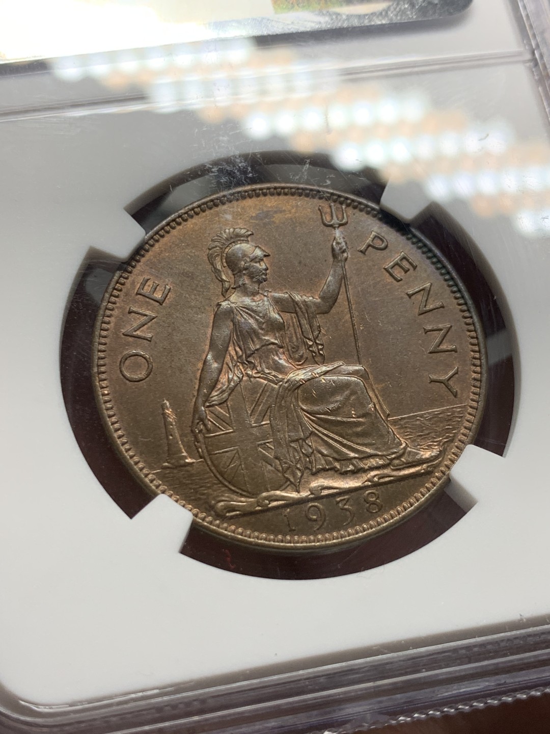 《竞宝斋》第143场-周日，周一 2场 (全场包邮) NGC  MS64英国1938年本土女神 1便士乔治六世国王