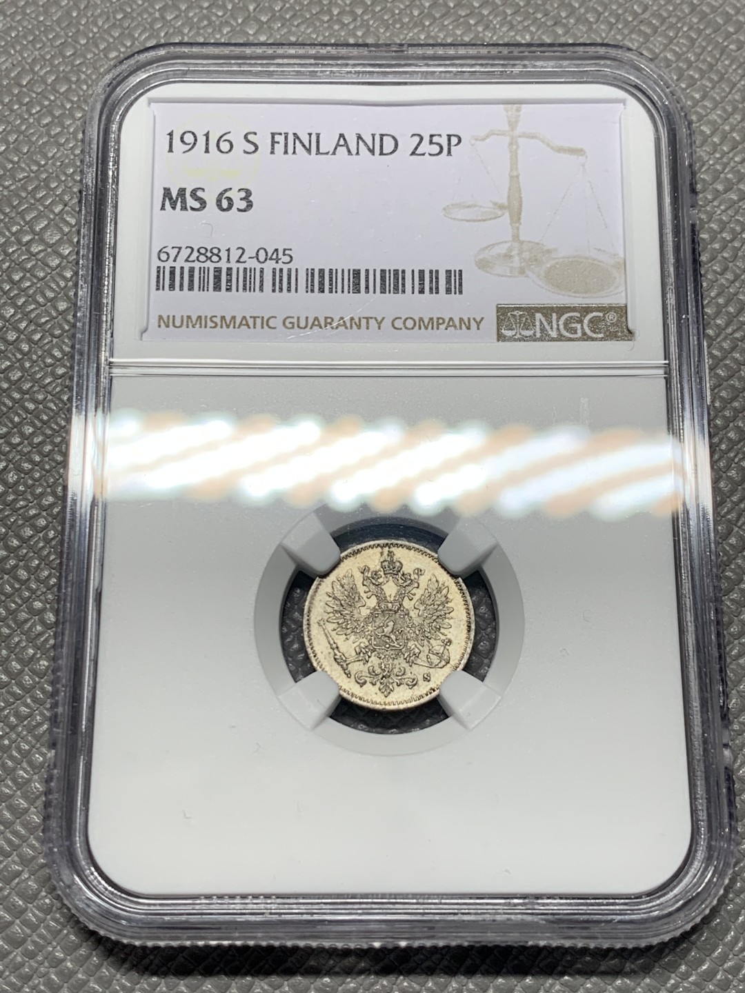 《竞宝斋》第143场-周日，周一 2场 (全场包邮) NGC-MS63 俄属芬兰1916年 双头鹰25分银币 细节一流非常漂亮