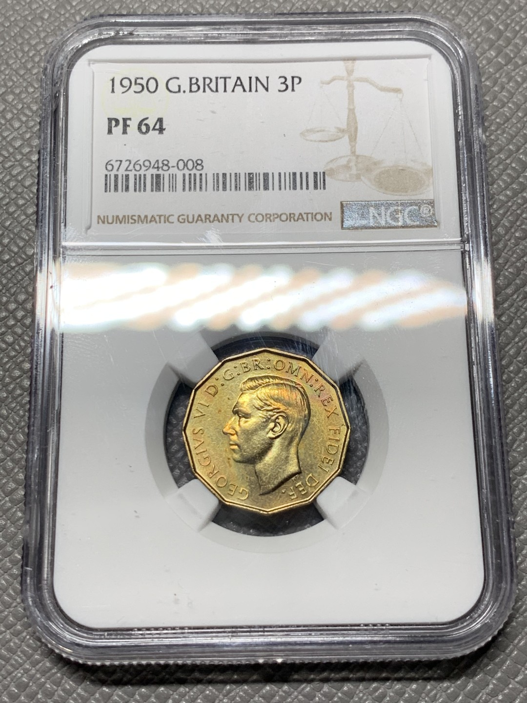 《竞宝斋》第143场-周日，周一 2场 (全场包邮) NGC PF64英国本土1950年乔治六世3便士铜币