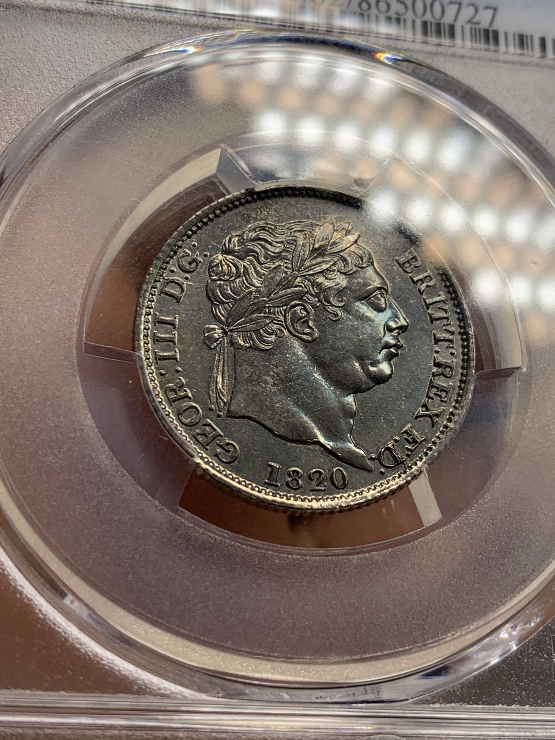《竞宝斋》第143场-周日，周一 2场 (全场包邮) PCGS MS62 英国 1820年 乔治三世1先令银币 低评状态 典型欧洲包浆